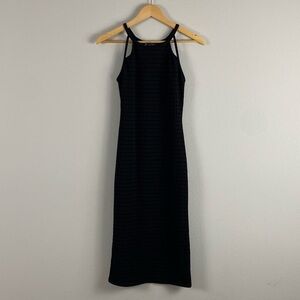 Milkyway Striped/Geometric Textured Patterned Midi Halter Dress | Semi Sheer